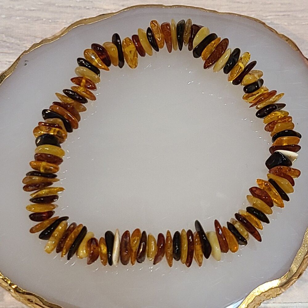Natural Baltic Amber Chip Stretch Bracelet Multicolor Butterscotch Cognac Honey